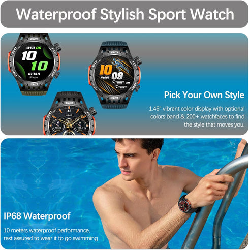Military Smart Watch for Men, 1.46" Outdoor Tactical Sports Smartwatch, Fitness Watch with Call Function, Black