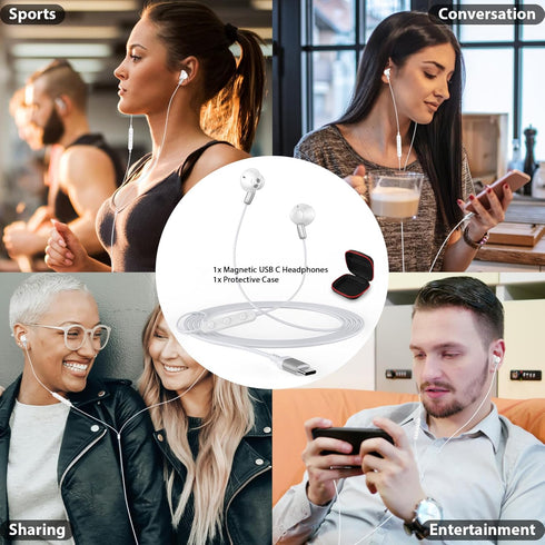 Magnetic USB C Headphones Wired Earbuds for Google Pixel 6 7a 8 Pro, iPhone 15 Pro Max, Samsung S24, Oneplus