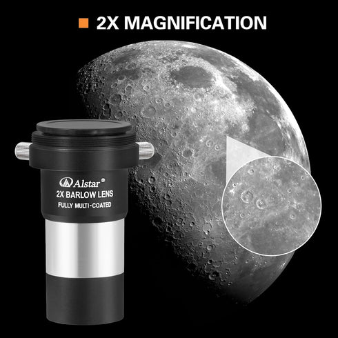 Alstar 1.25" 2X Barlow Lens MultiCoated Metal with M42x0.75 Thread Camera Interface for Telescopes