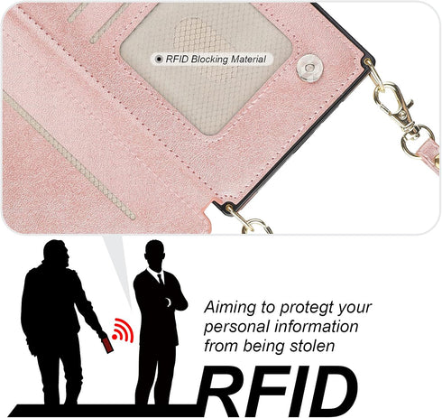 Bocasal Crossbody Wallet Case for iPhone 13 Pro Max, RFID Blocking Card Slot Holder, Magnetic Flip Folio Purse