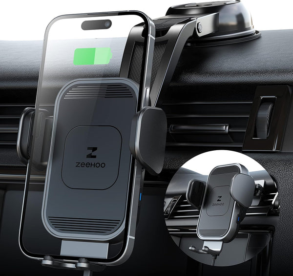 ZEEHOO Wireless Car Charger, 15W Fast Charging Auto Clamping Phone Mount for iPhone 15, 14, 13, 12, 11 Pro Max