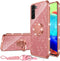 Samsung Galaxy S21 FE Case for Women, Cute Glitter Luxury TPU Silicone Slim Phone Case with Bling Diamond Ring Stand -