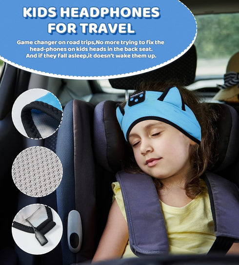 Kids Bluetooth Headphones Adjustable Headband, Wireless Sleep Headphones with Wired Playback for School and Travel