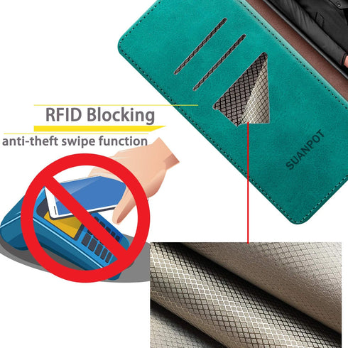 SUANPOT Leather Wallet Case for Samsung Galaxy S21 Ultra 6.8" - RFID Blocking Flip Folio Book Phone Case with Credit