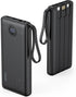 VRURC Portable Charger 10000mAh with Built-in Cables, Slim USB C Power Bank, 5 Output 2 Input, Compatible with iPhone,