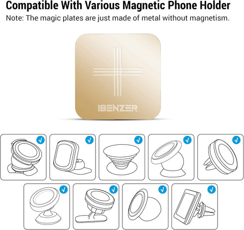 IBENZER Metal Plate for Magnetic Mount, MagOn Car Magnet for All Magnetic Phone Car Mount Holder, 2 Pack, Gold
