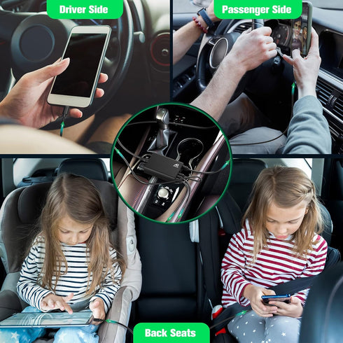 Multi Ports USB Car Charger, 96W 6 Port QC3.0 Fast Adapter with Four Quick Charge Ports for Smart Phone & Tablets