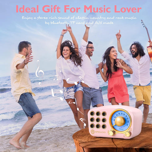 Greadio 5.0 MP3 Retro Bluetooth Speaker, Vintage Radio- FM Radio with Old Fashioned Classic Style, Strong Bass
