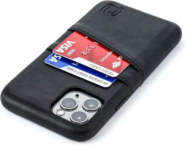 Dockem M2 Exec Wallet Case for iPhone 11 Pro, Black Synthetic Leather, 2 Credit Card Holders, Metal Plate