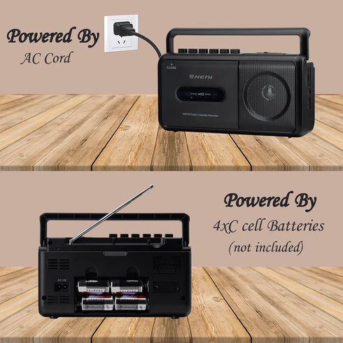 G Keni Cassette Casette Portable Player Boombox AM/FM Radio Stereo, Tape Player Recorder with Earphone Jack Battery