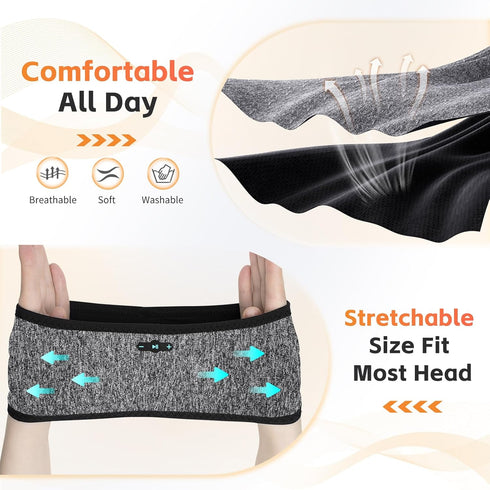 6.0 20H Sleep Headphones Bluetooth Headband, Playtime Headband Headphones with HD Stereo Speakers, Sports Wireless