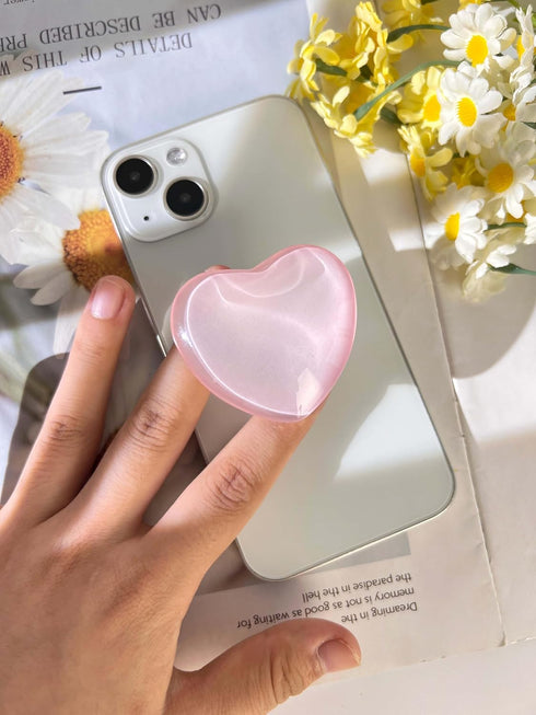 Transparent Heart Shaped Mobile Phone Grip, Pink Resin Folding Stand, Convenient Accessory (Pink)
