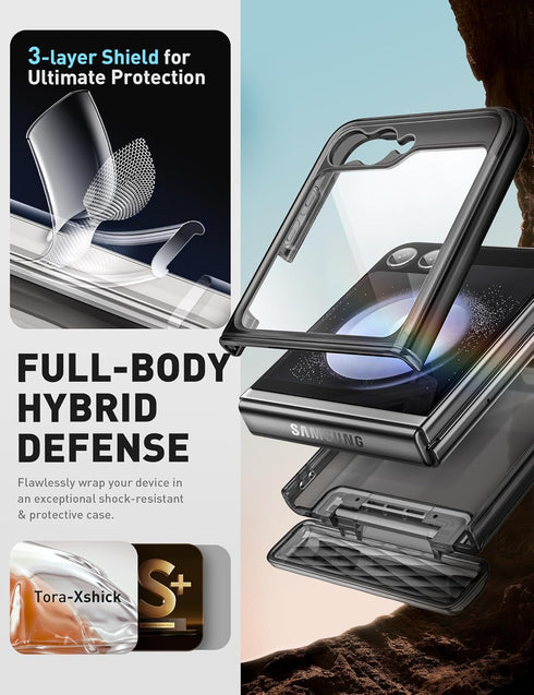 i-Blason Cosmo Case for Samsung Galaxy Z Flip 6 - Built-in Front Screen Protector, Hinge Protection, Slim Clear