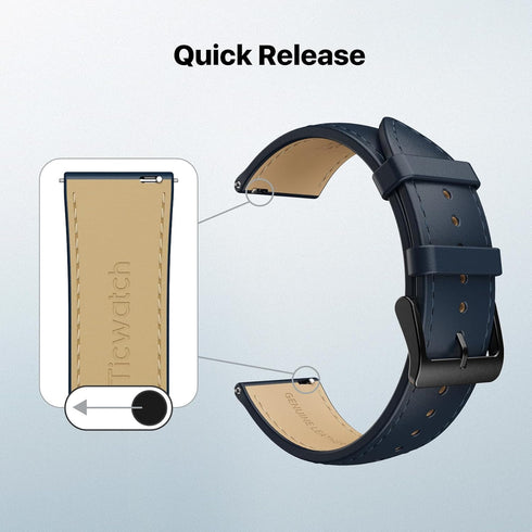 Ticwatch Pro 5 Smartwatch Replacement Band, 24mm Width Leather Strap Quick Release Genuine Watch Band, Smart Casual Blue