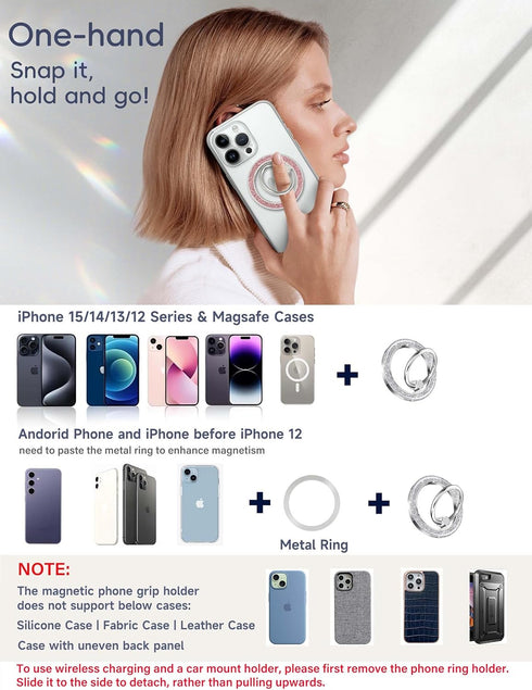 Cute Twinkle Magnetic Phone Ring Holder for MagSafe, Finger Grip Stand, MagSafe Accessories for iPhone 15 14 13 (Pink