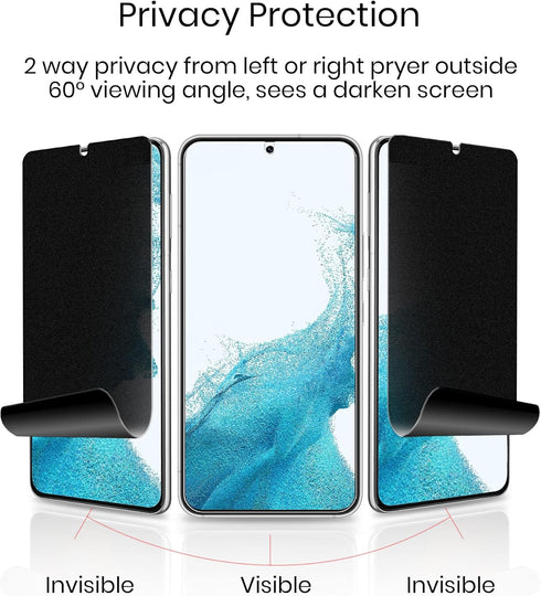 Galaxy S22 Screen Protector Matte Privacy Soft Film 2 Pack and Tempered Glass Camera Lens Protector 1 Pack, Support Fingerprint Unlock Matte Finish Surface Anti Glare 2 Way Anti Spy Privacy Protection for Samsung Galaxy S22 (6.1")