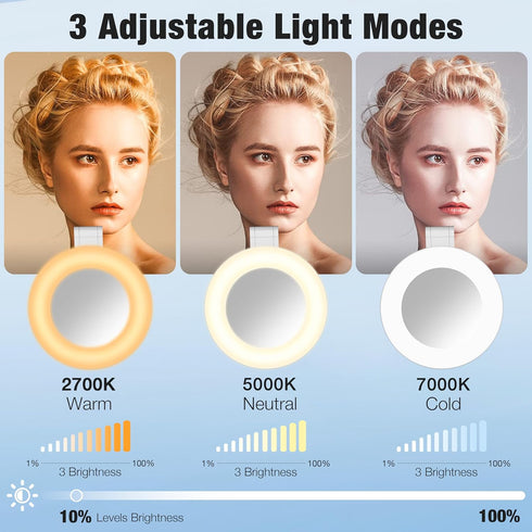 Generic 3 Magnetic Ring Light with Mirror for Phones, Color Modes & Touch Control, Rechargeable Selfie Light