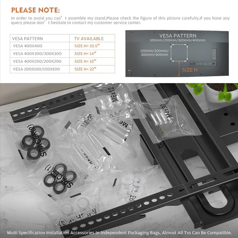 Universal TV Stand - Table Top Stand for 27-60 inch LCD LED TVs, 9 Level Height Adjustable Base