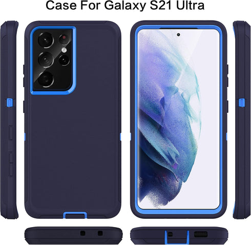 MXX Galaxy S21 Ultra Case, 3-Layer Heavy Duty Bumper Cover with Shock Protection, Dust Proof, 6.8 Inch 2021 (Blue)