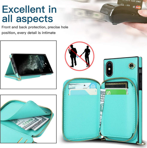 Asuwish Phone Case for iPhone Xs Max Wallet Cover with Tempered Glass Screen Protector and Zipper Card Holder