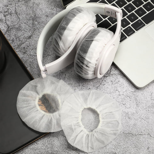 BBTO 100 Headphones(11 cm,White) Pieces Headphone Ear Covers Disposable Earphone Sanitary Non-Woven Stretch Earpad