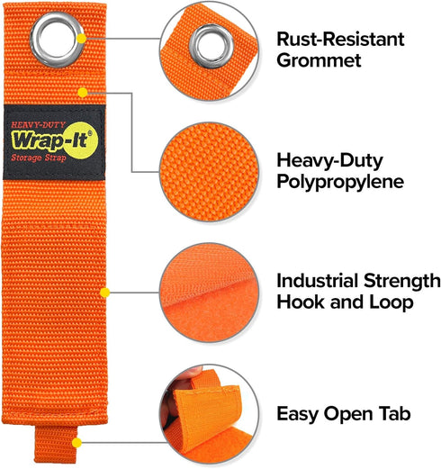 Heavy-Duty Wrap-It Storage Straps, 10-inch (6-Pack) Blaze Orange for Garage Organizer and Electric Cord Holder