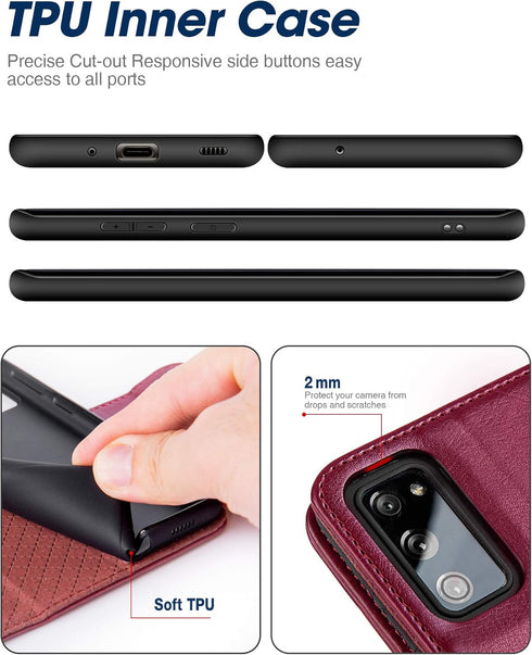 OCASE Compatible with Samsung Galaxy S20 FE 5G Case - PU Leather Flip Wallet with Card Holders, Stand, Tempered Glass