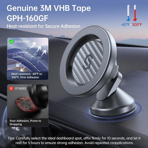 SYNCWIRE for MagSafe Car Mount, Kevlar Material Magnetic Phone Holder for Car Dash, 360° Rotation for iPhone 15 Pro Max
