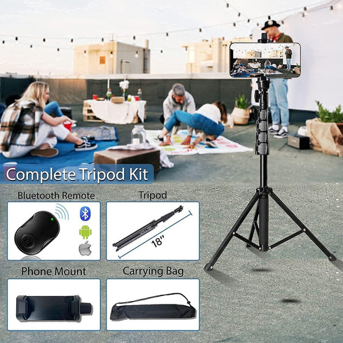 Fugetek 67" Professional Cell Phone Tripod, Portable All in One, Bluetooth Remote, Phone Holder, Compatible with iPhone