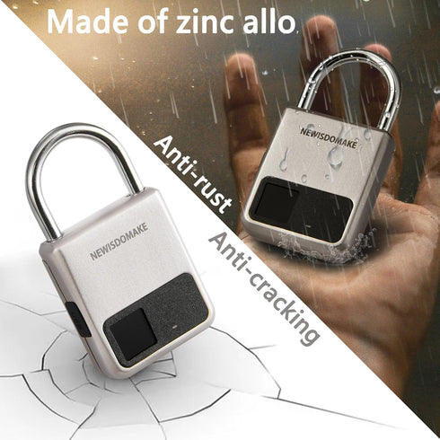 Fingerprint Padlock, Smart Biometric Lock with USB Charging, Suitable for Luggage, Suitcase, Backpack, Gold
