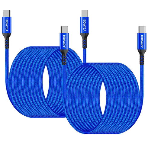 15ft USB Type C to C 100W Cable 2-Pack, Fast Charging for iPhone 15, MacBook Pro, iPad Pro, Samsung Galaxy S23.