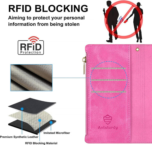 Antsturdy Wallet Case for Samsung Galaxy A32 5G - PU Leather Phone Case with Card Holder, Hot Pink