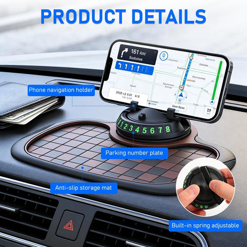 Generic 360 Multifunction Car Anti Slip Dashboard Mat with Rotatable Phone Holder, Temporary Parking Number, Organizer