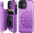 Vaburs Wallet Case for iPhone 12 and iPhone 12 Pro, Embossed Mandala Pattern PU Leather with Card Holder, Purple