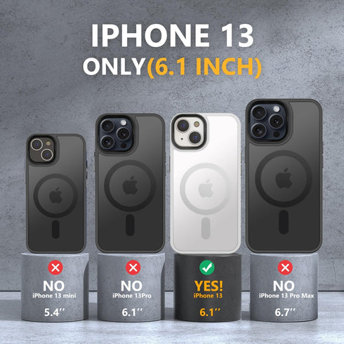 MOCCA iPhone 13 Case - Slim Shockproof, Translucent Matte Back, Frosted White, with MagSafe, Screen & Camera Protectors.