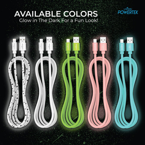 LIQUIPEL Powertek Glow MFi Certified 5ft Lightning to USB Charger for iPhone & iPad, Fast Charging Cable (White w/Stars)