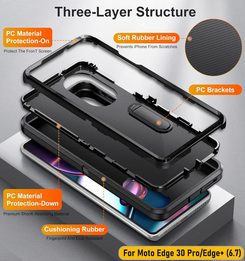 Case for Moto Edge 30 Pro/Edge+(2020) 6.7 Inch, Heavy Duty Shock Absorbing 3 in 1 Silicone Rubber with Screen Protectors