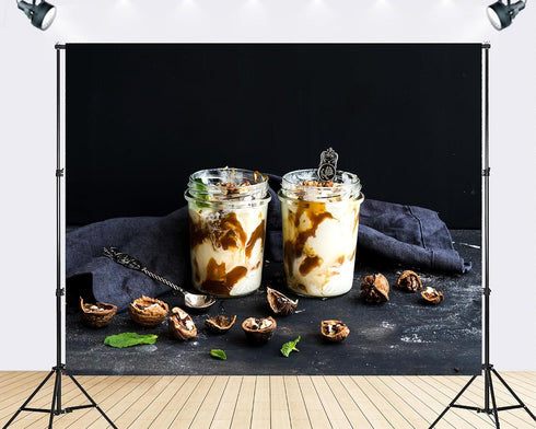 TryKid 10x7ft Yogurt Parfait Backdrop Walnut Caramel Sauce Mint Healthy Dessert Scene Photography Background Gourmet