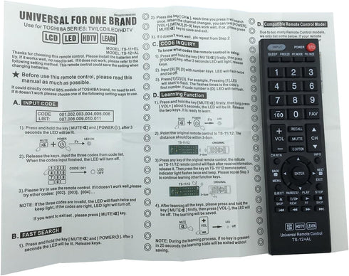 Replacement Remote Control for Toshiba LCD LED HDTV 3D 4K UHD Smart TVs CT-90325 CT-90326 CT-90329 CT-8037 CT-90302