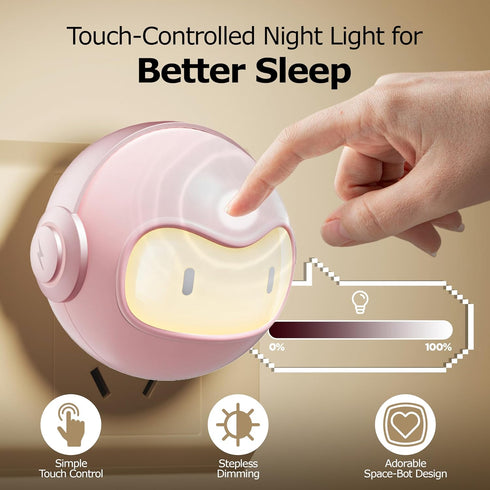 Cute 30W USB C Night Light Wall Charger Space Bot GaN Fast PD Charging Block - Touch Dimmable LED Lamp Power Adapter