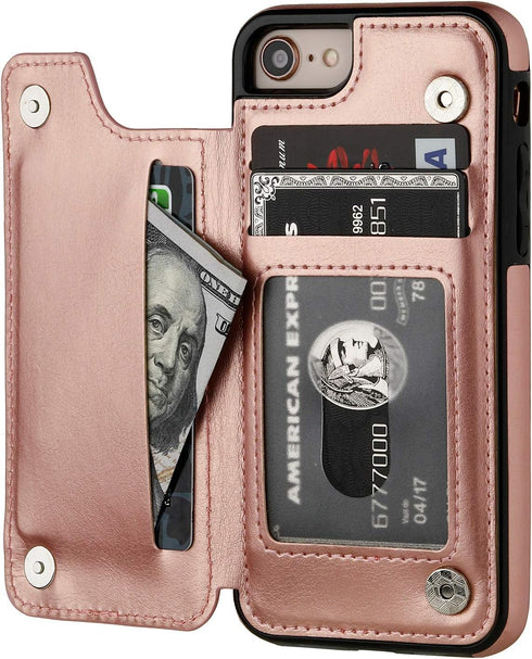 ONETOP Wallet Case for iPhone SE (2022, 2020), iPhone 7/8, Premium PU Leather, Kickstand, Card Holder, Rose Gold
