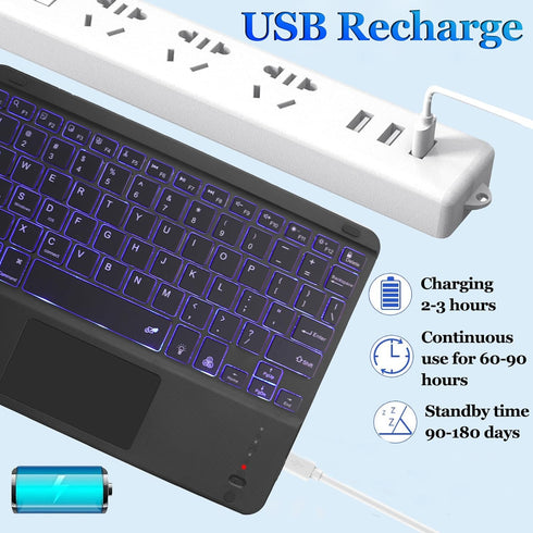 Wireless Bluetooth Keyboard, 10-inch Ultra-Slim 7 Color Backlight Keyboard with Touchpad, Portable for Mobile Phones,