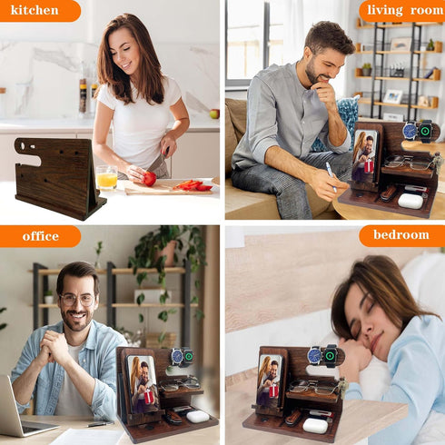 VEIYAILU Gifts for Men Boyfriend Him Brother Nightstand Organizer Gifts for Dad from Daughter Son Wood Phone Docking