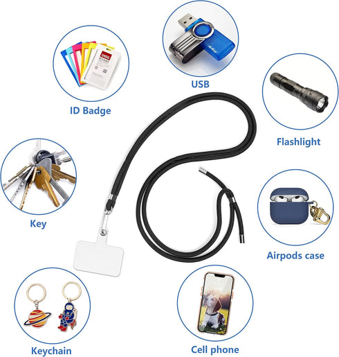 Black Universal Cell Phone Lanyard with Adjustable Strap - Phone Necklace for All Smartphones, Multipurpose Design,
