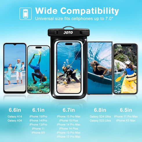 JOTO IPX8 Waterproof Phone Pouch Case - 2 Pack, Black, for iPhone 15/14/13/12/11 Pro Max, Galaxy S24/S23/S22 Ultra,