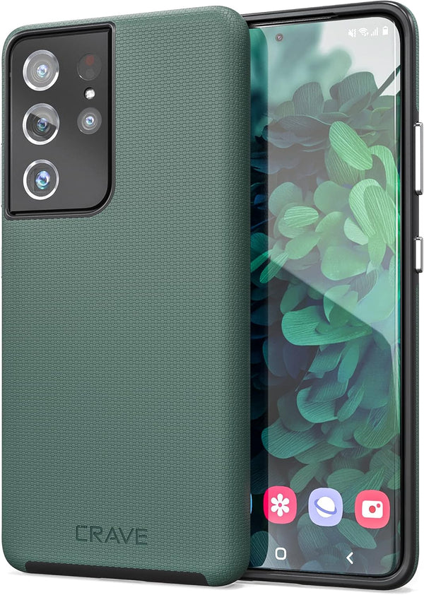 Crave Dual Guard Case for Galaxy S21 Ultra, Shockproof Protection Dual Layer - 6.8 inch Forest Green
