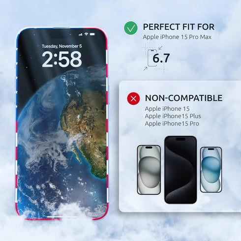 iPhone 15 Pro Max Screen Protector - 2 Pack (USA Flag & Black) - Tempered Glass Iphone 15 Pro Max 9H Hardness - Easy Installation, Oleophobic Coating