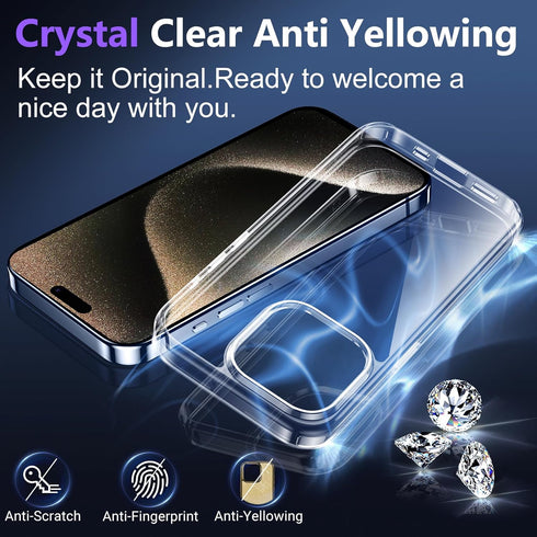 Red2Fire Clear Case for iPhone 15 Pro Max - Shockproof Slim Case, Non Yellowing, with 2Pcs Tempered Glass Camera &