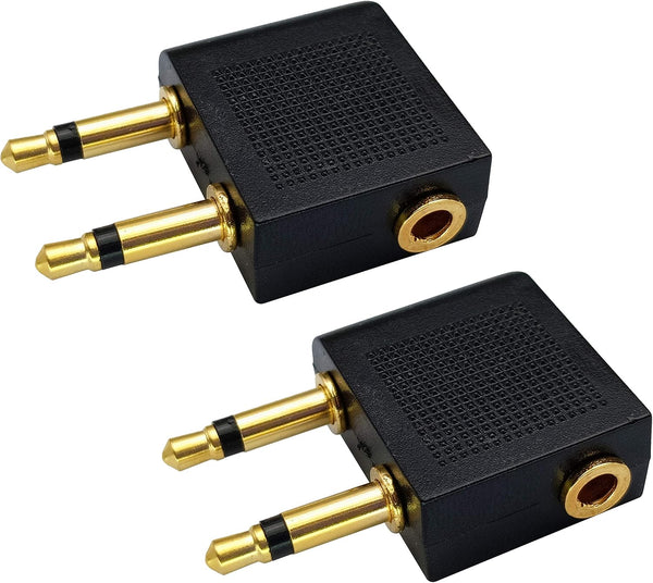Dual 3.5mm (1/8") Male to 3.5mm Female AUX Audio Jack Adapter Converter for Using Headphone on Airplane (2 Pack)