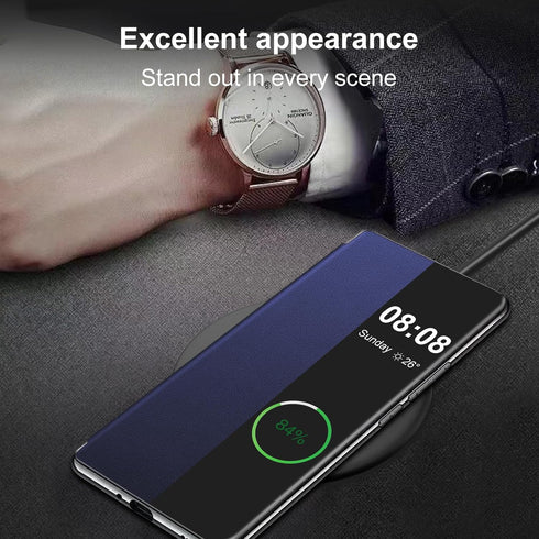 Flip Leather Cover Case for Samsung Galaxy S21 with Clear S-View, Touchable View, Smart Window PC Slim Shockproof